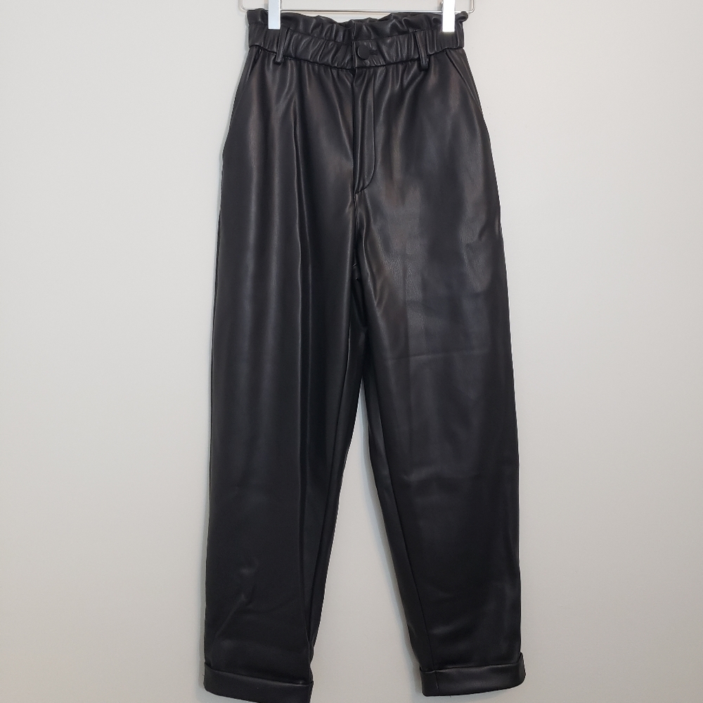 Zara Faux Leather Paperbag Waist Pants